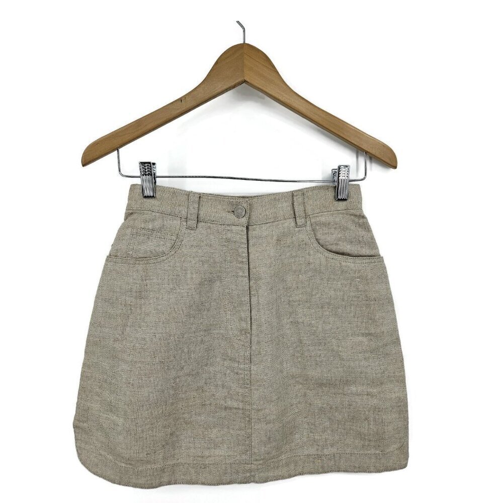 Vtg Armani Jeans Linen Cotton Mini Skirt Womens 4 Natural Beige